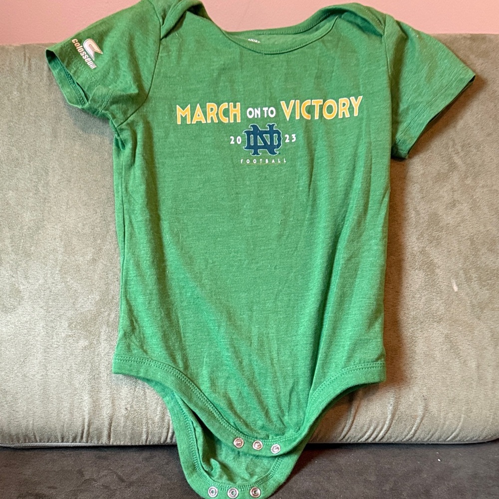 12-18 Notre Dame Green Victory Baby Onesie - new, never worn!